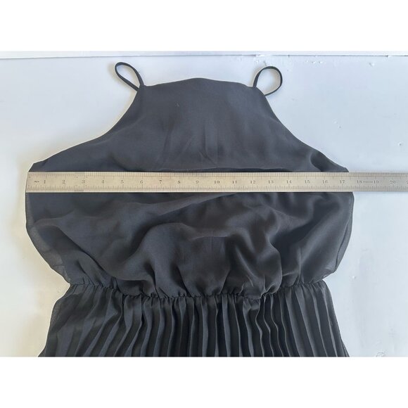 Sam Edelman Womens Midi Dress 4 Black Chiffon Pleated Going Out Goth Witchy READ - Picture 13 of 16